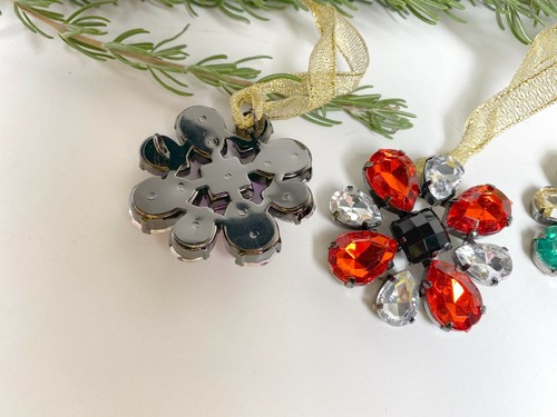 Christmas Ornaments lot mix of 3 Bling Flowers Hanging Christmas Ornament 2" - Picture 4 of 5