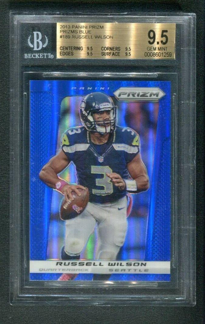2013 Panini Prizm #189 Russell Wilson Blue Pulsar 2nd Year Prizm BGS 9.5 A41 011