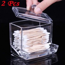 2Pcs Clear Acrylic Cotton Swab Storage Holder Box Cosmetic Makeup Organizer