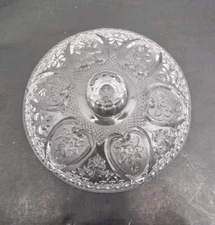 Vintage KIG Malaysia Pressed Covered Glass Candy Dish 6" Lid Only Hearts,Flowers
