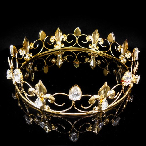 19 Styles Men's Imperial Medieval Fleur De Lis Gold King Metal Full Round Crown - Picture 15 of 64