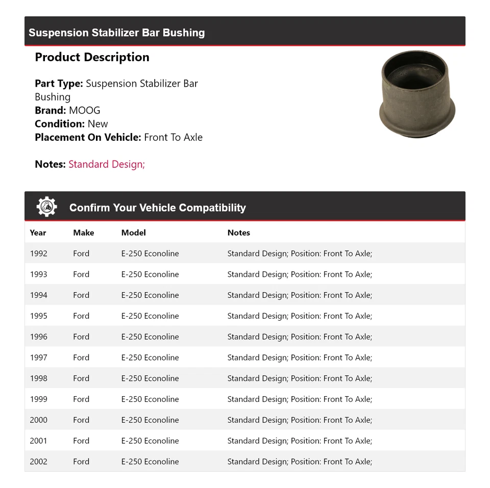 Buje de barra estabilizadora de suspensión Econoline para Ford E-250 1992-2002 MOOG 1992 Foto 2 de 4