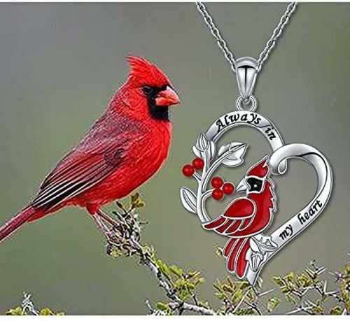 Red Cardinal Necklace Memorial Gift for Women Sterling Silver Cardinals Necklace - Picture 5 of 7