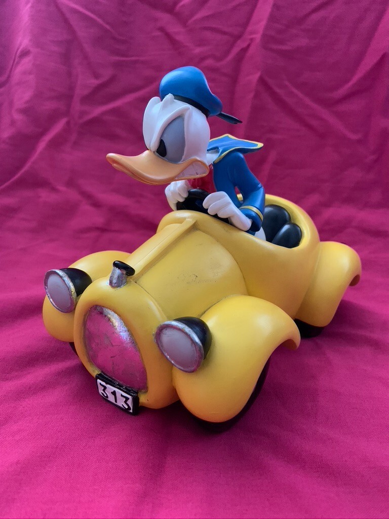 Disney Donald Duck Figure On Yellow Car By Rutten Statue Figurine