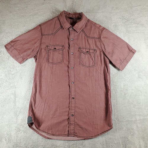 Burnside Shirt Mens M Burgundy Short Sleeve Western Pearl Snap Patterned Cowboy