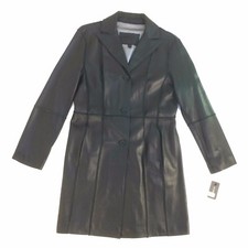 77060 Black, Guess Women Long Lambskin Leather Coat/jacket