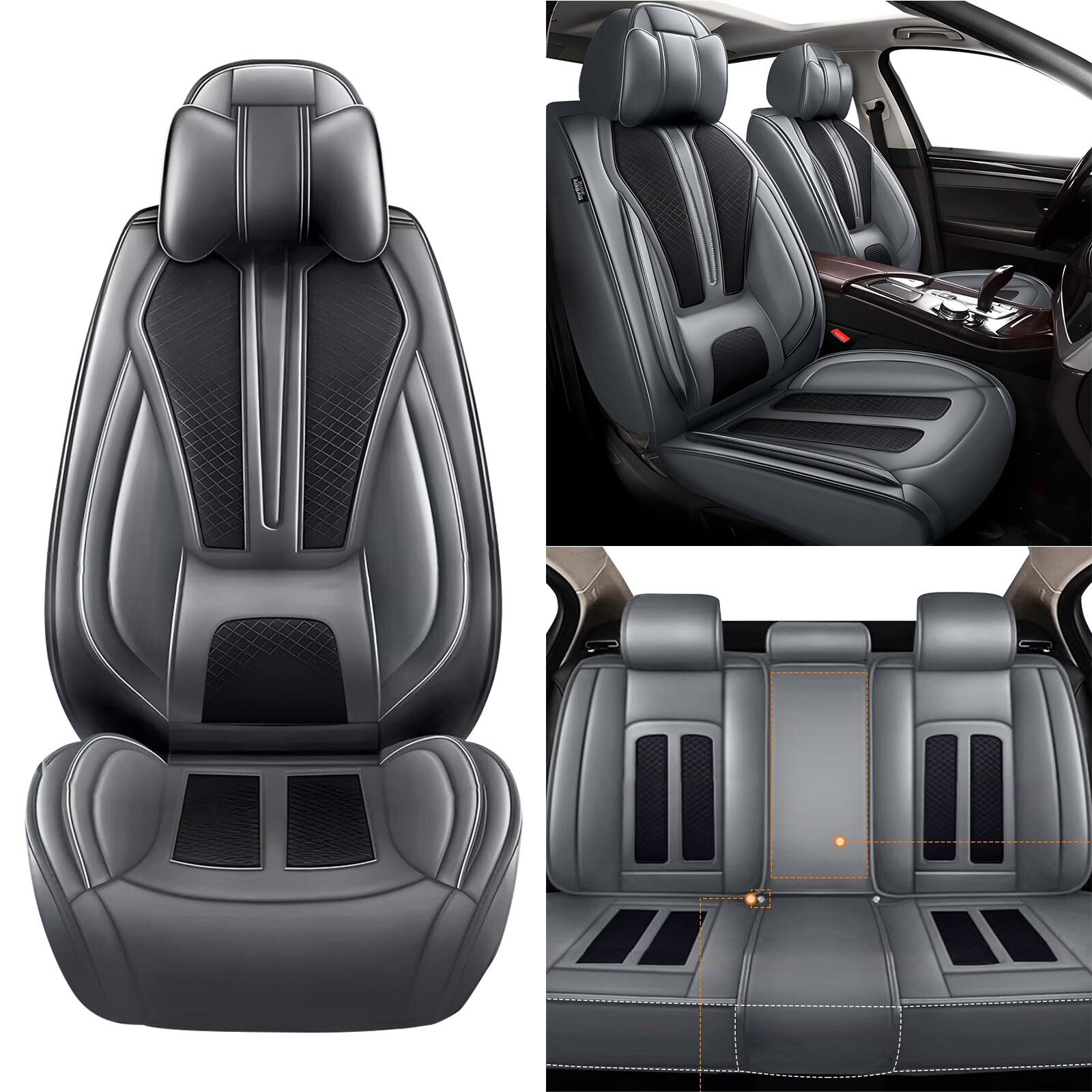 Faux Leather Car Seat Cover Full Set Protector for Ford Fusion 2006-2020-image
