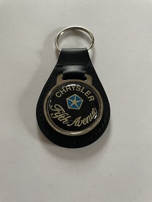 Chrysler Fifth Avenue Keychain Black Leather Key Chain Script