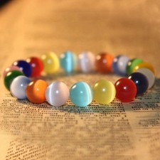 Exquisita pulsera elástica natural de 10 mm con cuentas de piedras preciosas ojo de gato 7,5"