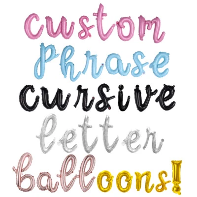 BALLOON VIBE Letter Balloons 16 inch Cursive Custom Personalize Phrase Gold Silver Black Pink