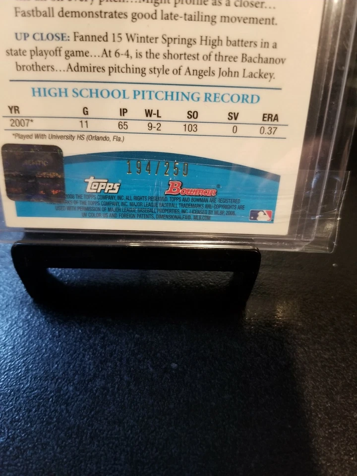 2008 JONATHAN BACHANOV #194/250 BOWMAN CHROME AUTO PROSPECTS X-FRACTOR GEM. - Image 4 of 4