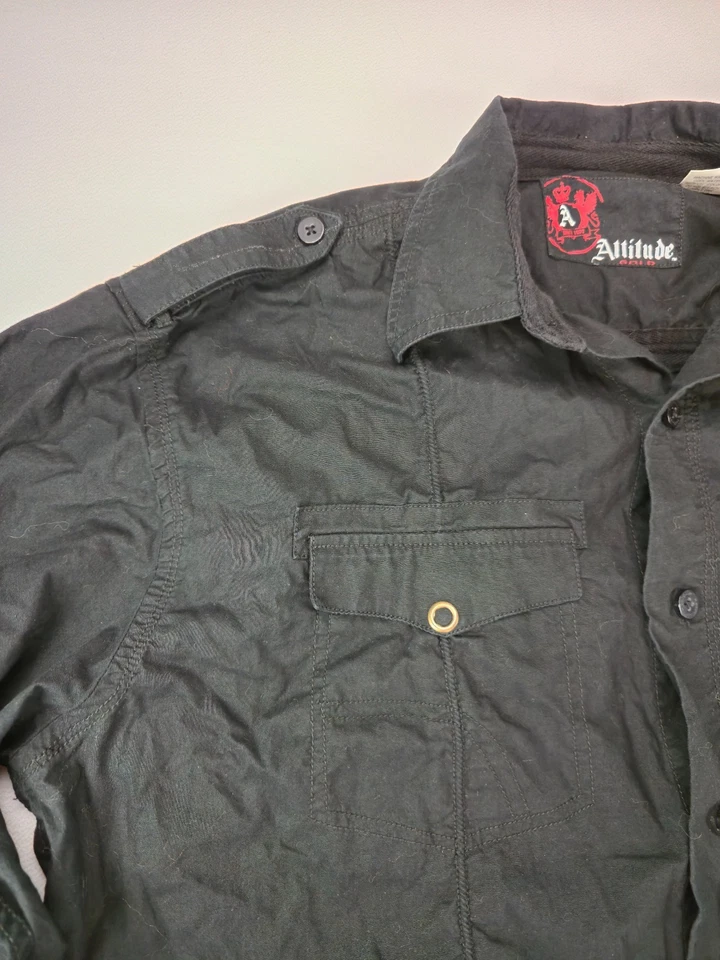 Attitude Men's 2XL Military Shirt Black Button Down Utility Style Casual Goth Gr - Image 3 of 4
