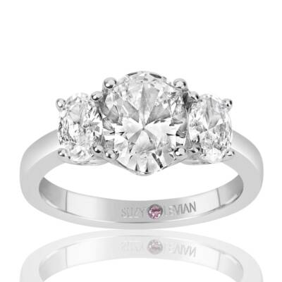 Suzy Levian Sterling Silver White Oval Cut CZ 3-Stone Engagement Ring