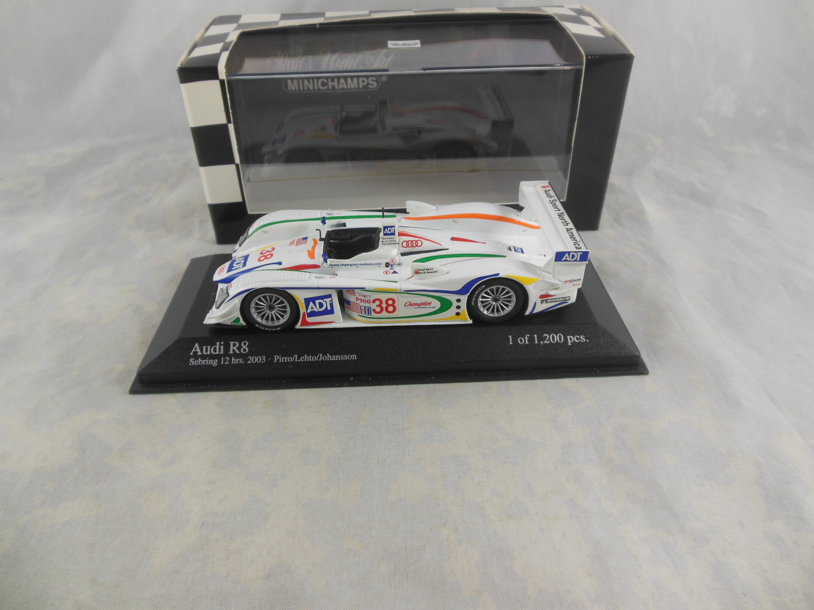 Scarce Minichamps  400 031338 Audi R8 2003 Sebring 12 Hr  Pirro / Lehto / Johans