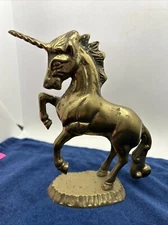 Vintage 7" Solid Brass Unicorn Mythical Horse Rearing up Statue Figurine MCM