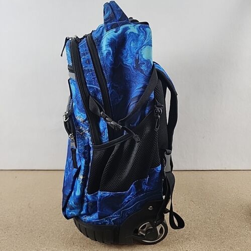 Tilami 18" Rolling Backpack Travel School Extendable Handle Blue Ocean Cosmic - Picture 2 of 8