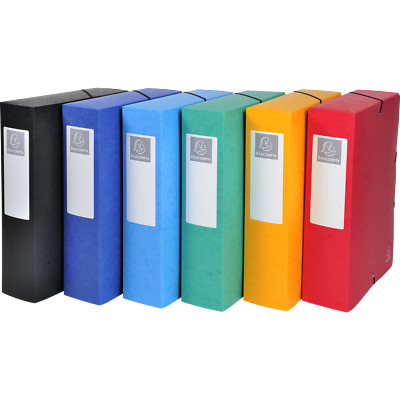 Exacompta 6x Archivbox Karton, 600g, Rücken 80mm + Etikett, A4 große Farbauswahl