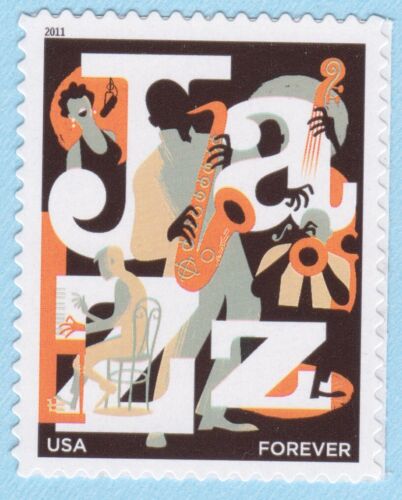 2011 JAZZ STAMP FOREVER STAMP MUSIC SAX PIANO BASS SELF ADHESIVE NEW POSTAGE MNH - Afbeelding 1 van 1
