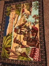  Vintage Large Wall Mount Camels & Riders Tapestry w/Fringe-54" x 32