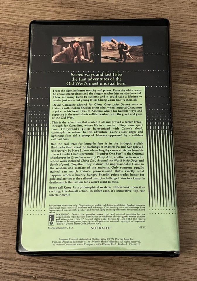 Kung Fu VHS Clamshell Warner Bros Home Video David Carradine 1972 1984 TESTED - Image 2 of 4