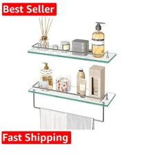 Glass Shelves for Bathroom, 15.7 Inch Floating Glass Shelf for Wall, Set of 2...