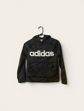 adidas Boys Hoodie Size Small 8 Black with White Logo Fleece Pullover Sweatshirt