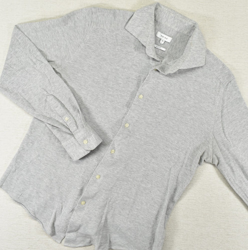 Reiss, Reiss Mens Medium Grey Knit Button Up Shirt Spread Collar Long Sleeve Slim