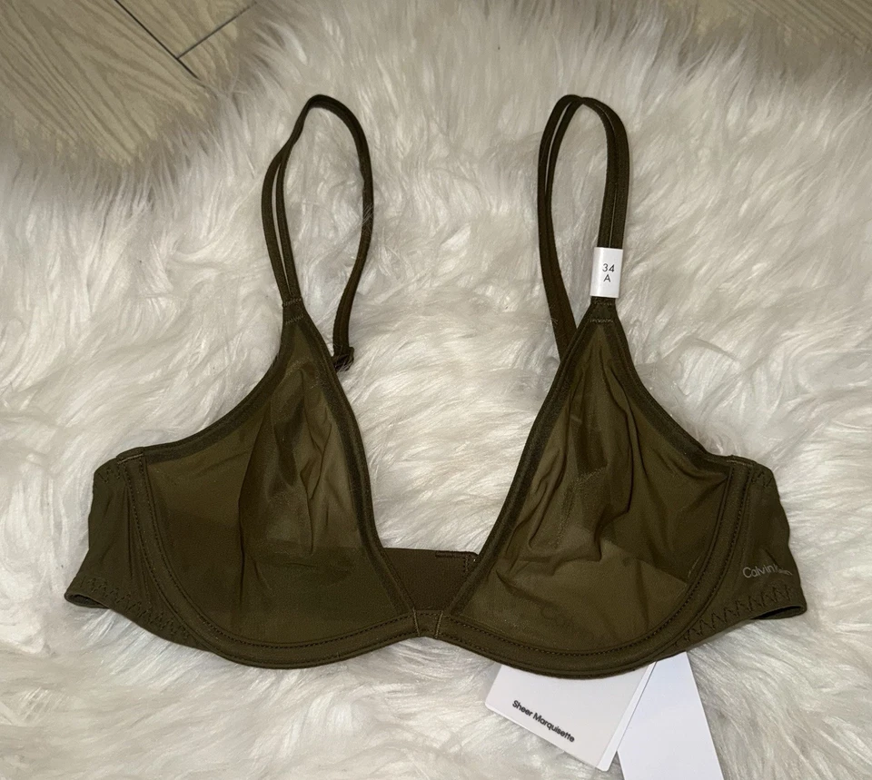 Sujetador de inmersión sin forro Calvin Klein QF6727 Sheer Marquisette para mujer 34A verde nuevo Foto 2 de 4
