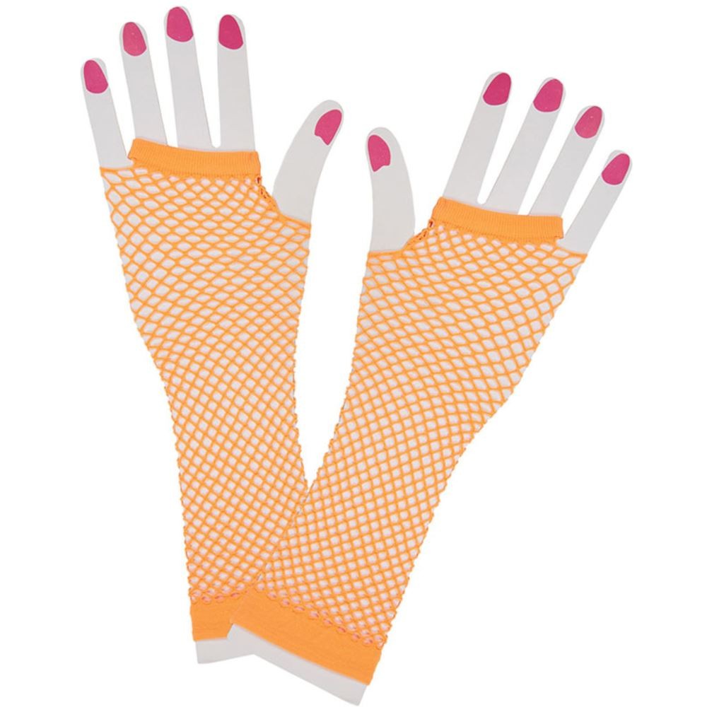 Wicked Costumes Neon Orange 80's Net Gloves Long