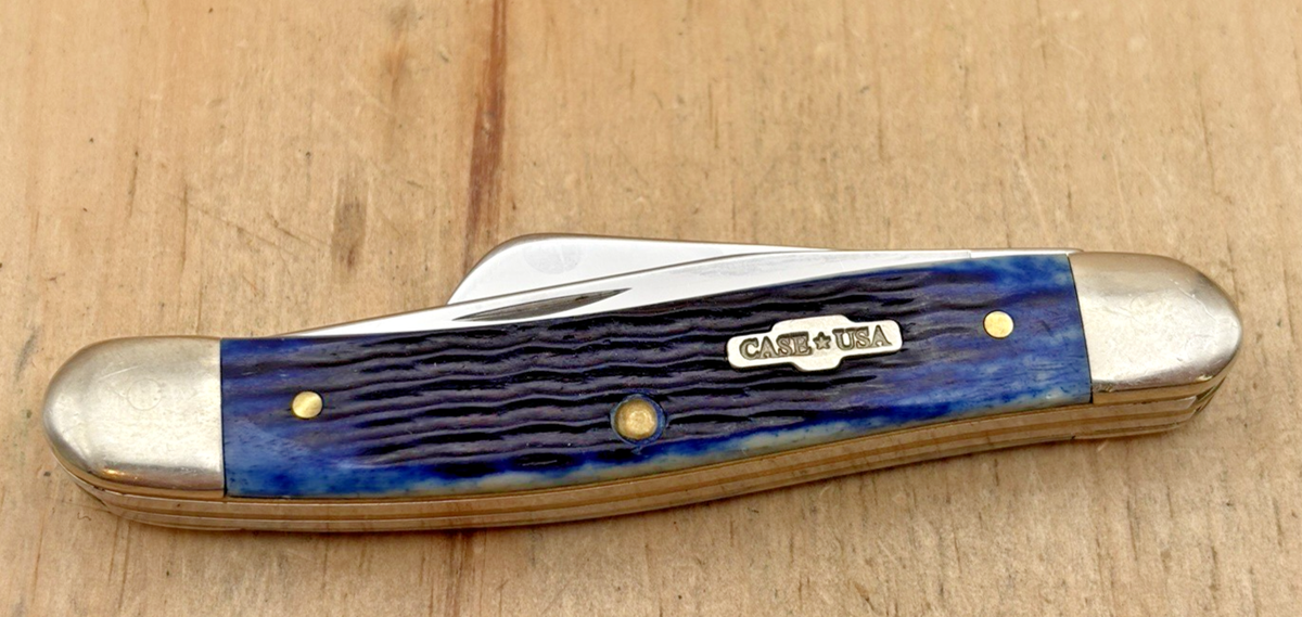 Case XX 6318 SS 3 blade Dark Navy Blue Bone handled Stockman DATED