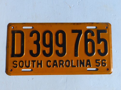 Nice Used 56 1956 South Carolina Passenger Car License Plate # D 399 765