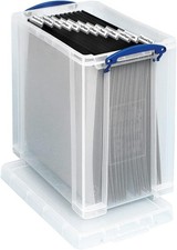 Really Useful Box Plastic Storage 25 Litre Clear with 10 x Suspension Files