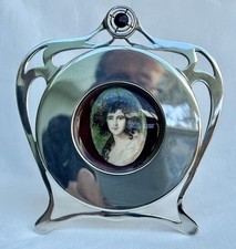 Fine English Silver Art Nouveau Frame With Under Glazed Oval Porcelain Plaque