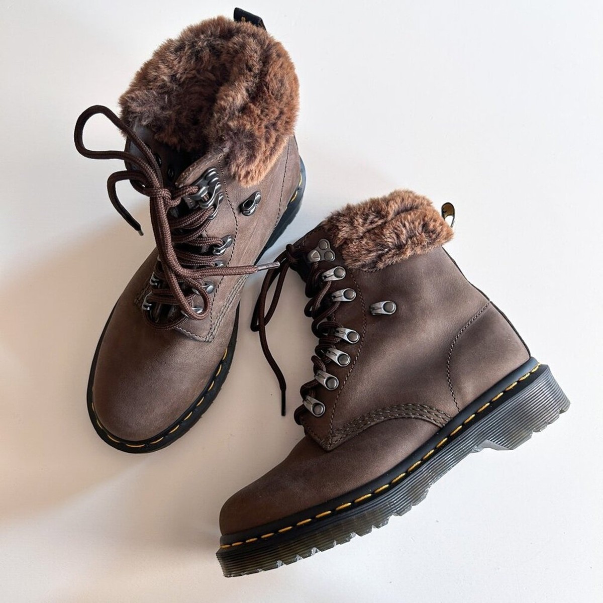 Dr. Martens 1460 Serena Brown Leather Faux Fur Lined Boots 