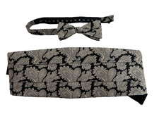 Black Cream Silk Paisley Cummerbund Bow Tie Set