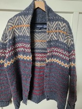 Vtg Lands End Fair Isle Cardigan Sweater Wool Blend Shawl Collar Nordic Pattern