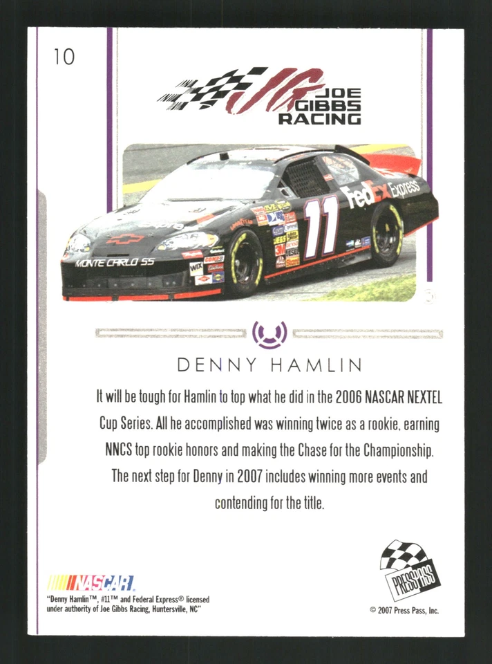Denny Hamlin 2007 Press Pass Premium #10 Joe Gibbs Racing - Image 2 of 2