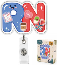Cute RN Badge Reel, Registered Nurse ID Shaker Badge Holder with Retractable Cli