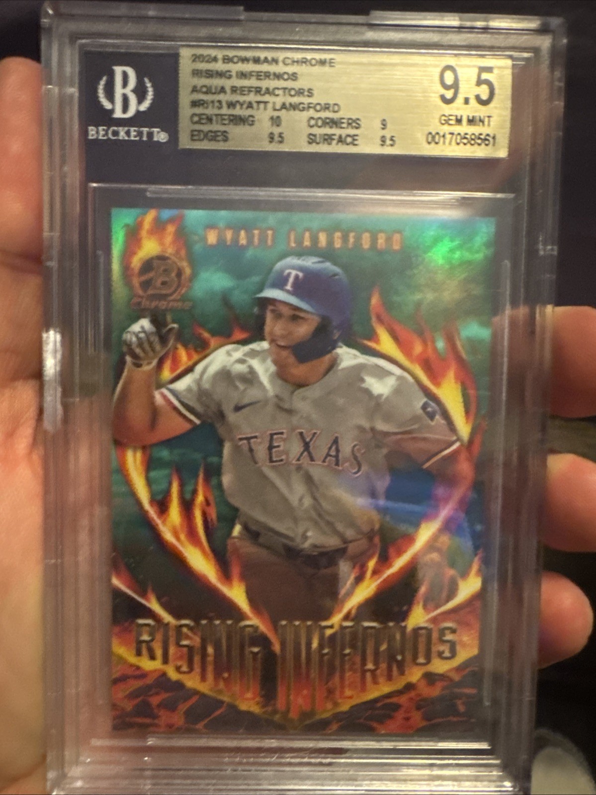 2024 Bowman Chrome Rising Infernos Aqua Refractor Wyatt Langford /125 BGS 9.5