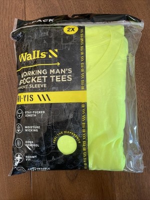 Walls Short Sleeve Working Man's Pocket Tees 2X Yellow 2 Pack New In Pkg