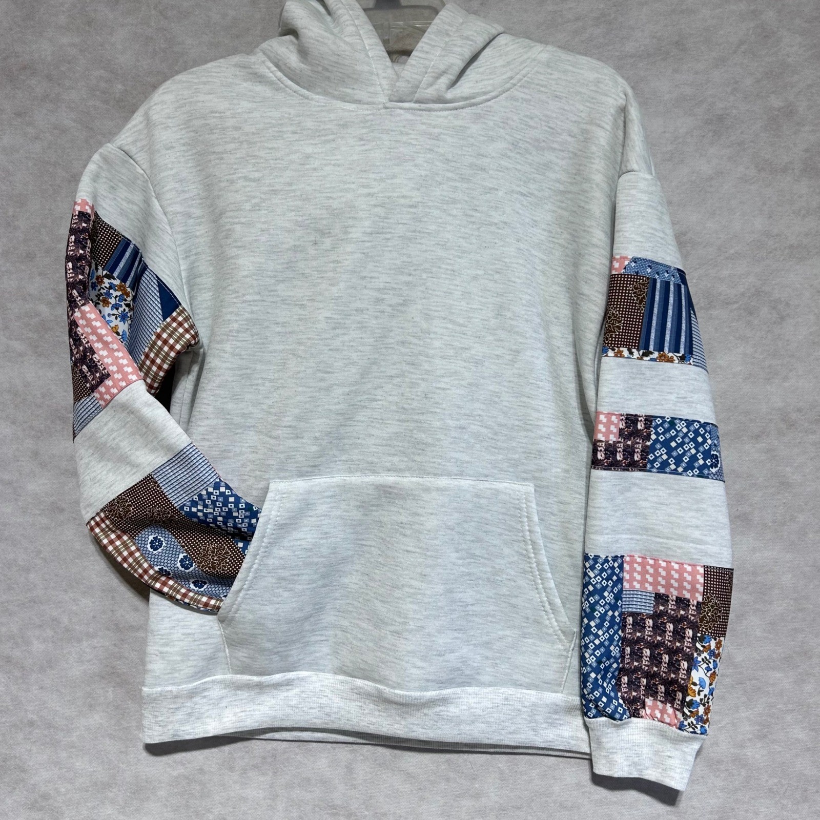 Unbranded Light Gray Patchwork Sleeve Hoodie XS B… - image 2