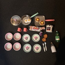 Vtg Tyco Kitchen Littles Breakfast Food Set Dishes Pans Barbie Doll Sized Extras
