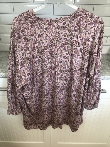 Pure Jill Pink Paisley Tunic Top 2X Plus 3 Button 3/4 SLV Boho Cottage Viscose - Picture 11 of 17
