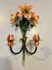 Rare Italian Toleware Floral Wall Sconce Vintage Hollywood Regency Metal Lilies  — photo 1