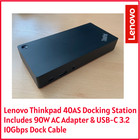 Lenovo ThinkPad 40AS USB-C Dock & 10Gbps Cable | HDMI 2xDP 6xUSB | 90W PSU