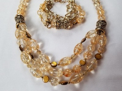 Studio Barse Champagne Crackle Glass Tiger Eye Beaded Necklace Bracelet Set