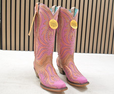 Corral Ladies Pink Overlay Fluorescent Embroidery Leather Boots C3970 US Size 6M
