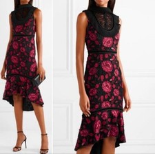 Alice + Olivia Evelina Ruffle-Trim Lace Midi Dress US4/6 Bordeaux/Black