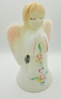 VTG Fenton Praying Angel Pink Wings Pastel Hearts Original Sticker Custard Glass
