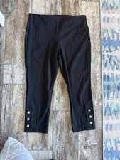 Chico  s black pull-on slimming trousers gold button details at hem - 3/XL